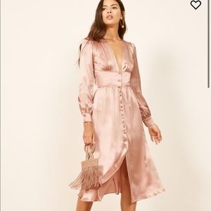 NWT Reformation 100% silk Nicola dress in pink